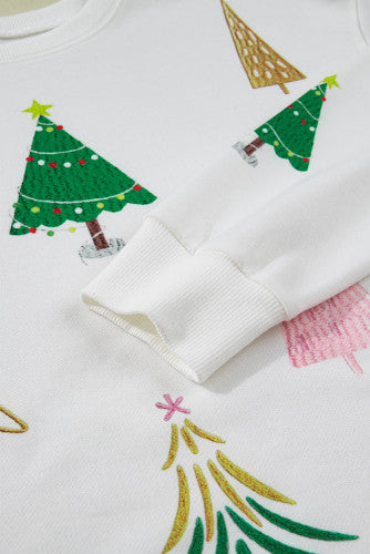 Pink and Green Christmas Tree Print Long Sleeve Top and Shorts Lounge Set