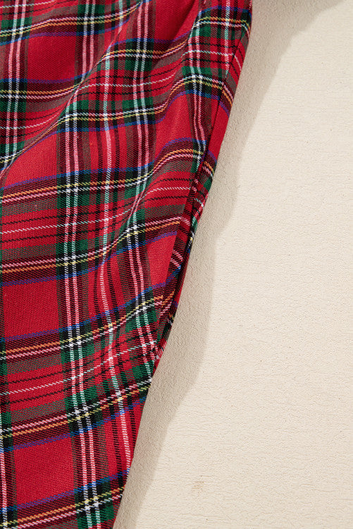 Plus Size Red Tartan Plaid Long Sleeve Shift Dress w/Pockets