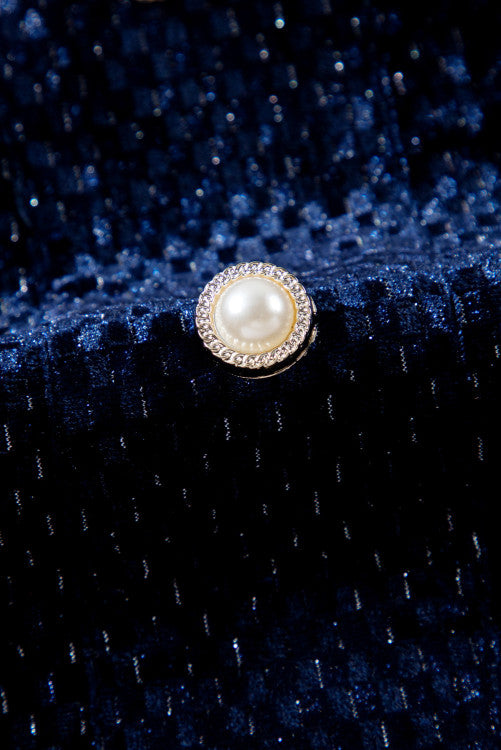 Plus Size Textured Metallic  Velvet Pearl Button Shift Dress