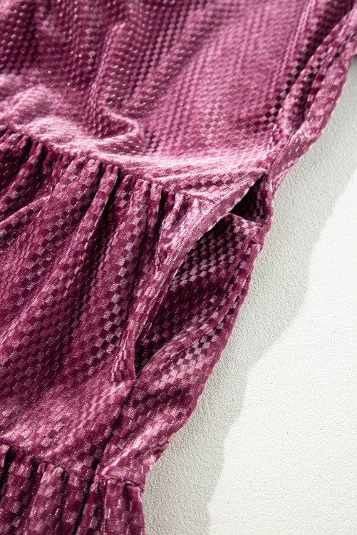 Plus Size Textured Metallic  Velvet Pearl Button Shift Dress