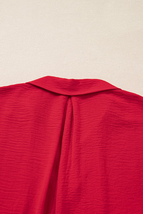 Plus Size Red Smocked Cuff 3/4 Dolman Sleeve Oversized Tunic Blouse