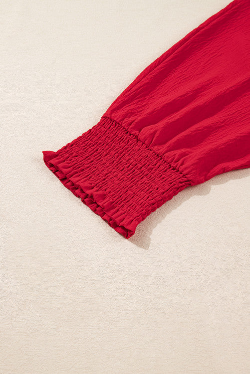 Plus Size Red Smocked Cuff 3/4 Dolman Sleeve Oversized Tunic Blouse