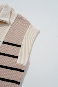 Khaki Black Stripe Color Block Quarter Zip Knit Sweater Dress