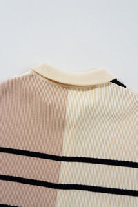 Khaki Black Stripe Color Block Quarter Zip Knit Sweater Dress