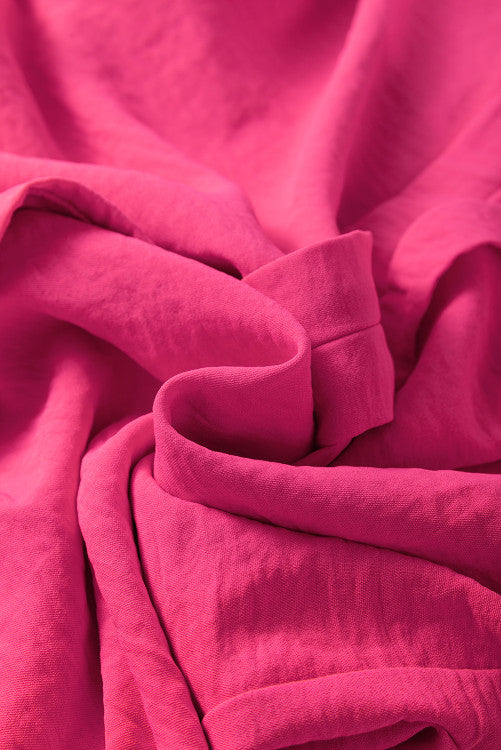 Pink V-Neck Shirred Cuff Long-sleeve Blouse