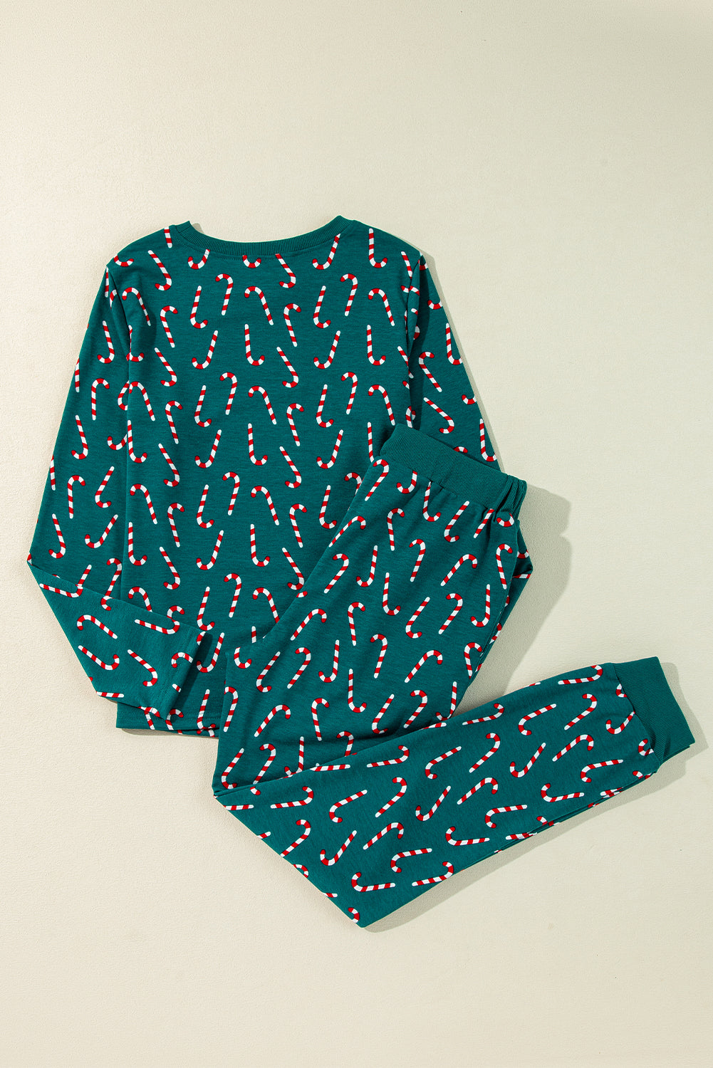 Pine Green Candy Cane Print Top and Pants Lounge Set