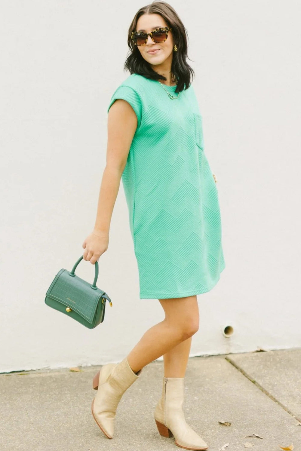 Textured Cap Sleeve Dress with Pockets in Mint or Pink