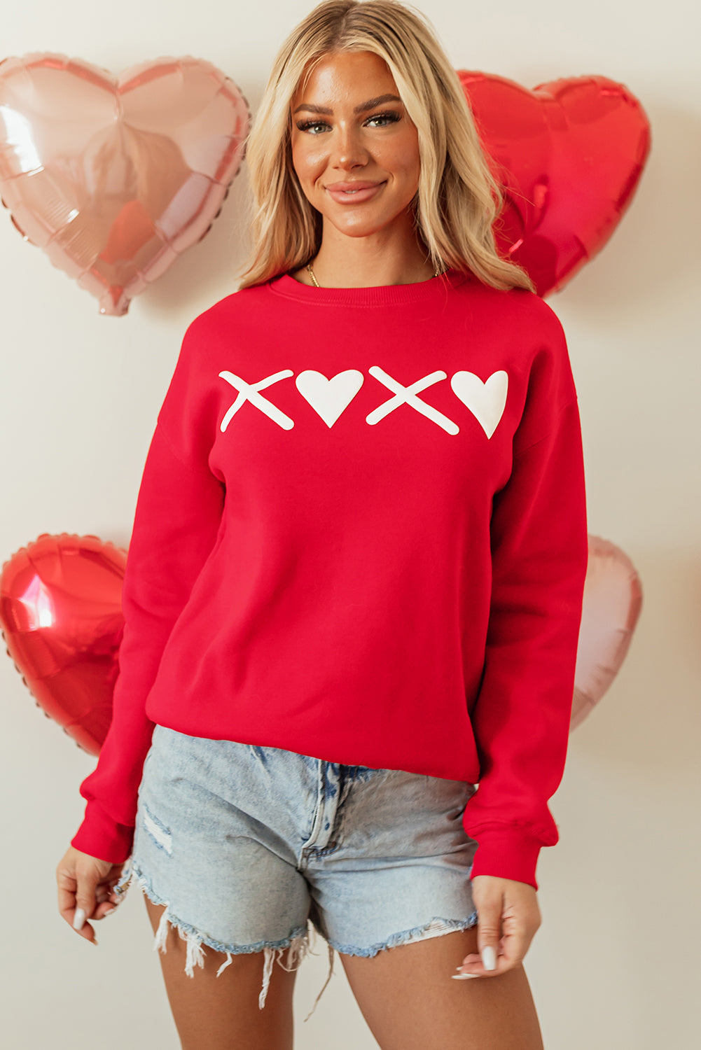 Red Valentines Heart XOXO  Graphic Print Sweatshirt