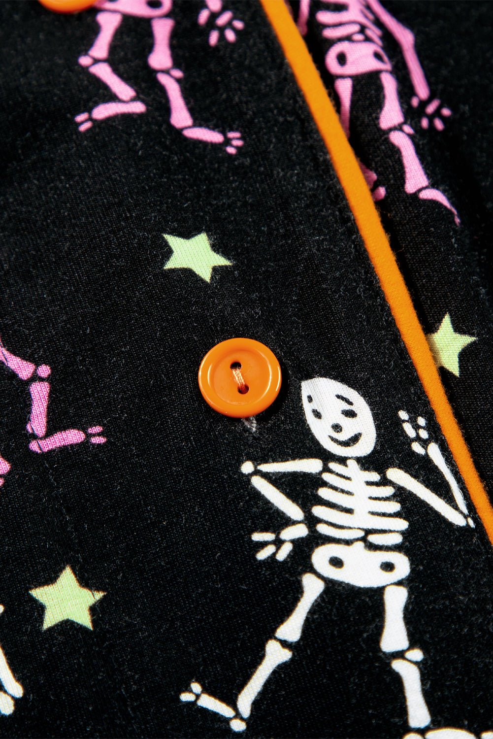 Black Happy Skeleton Print Short Sleeve Shirt & Pants Pajama Set