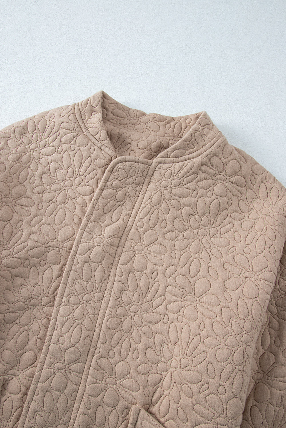 Beige Floral Design Quilted Zip Up Jacket