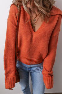 Sailor Collar V-Neck Long Sleeve Knit Sweater