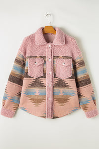 Pink Western Aztec with Chest Pockets Sherpa Shacket