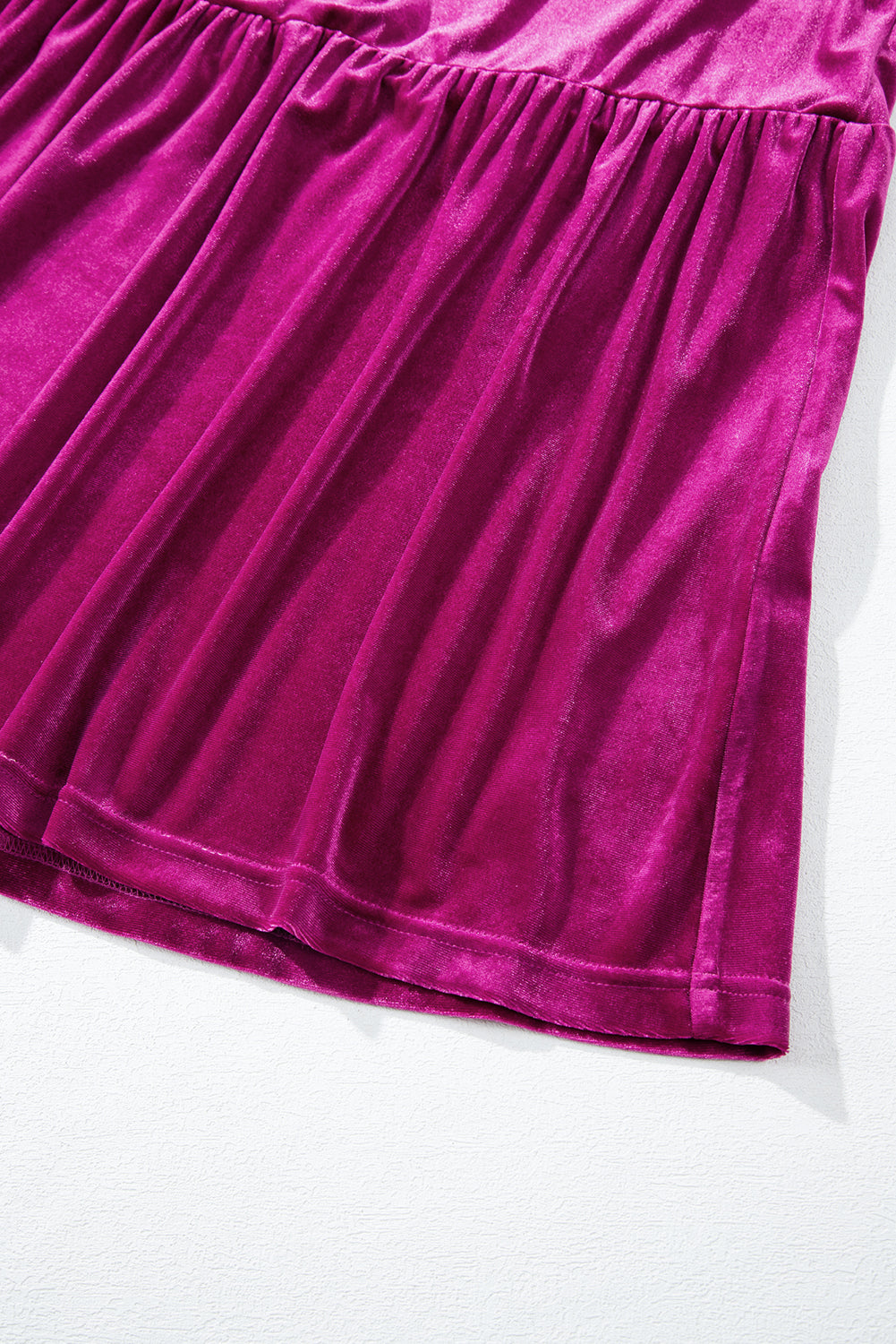 Magenta Velour Short Sleeve Shirred Waist Tiered Maxi Dress