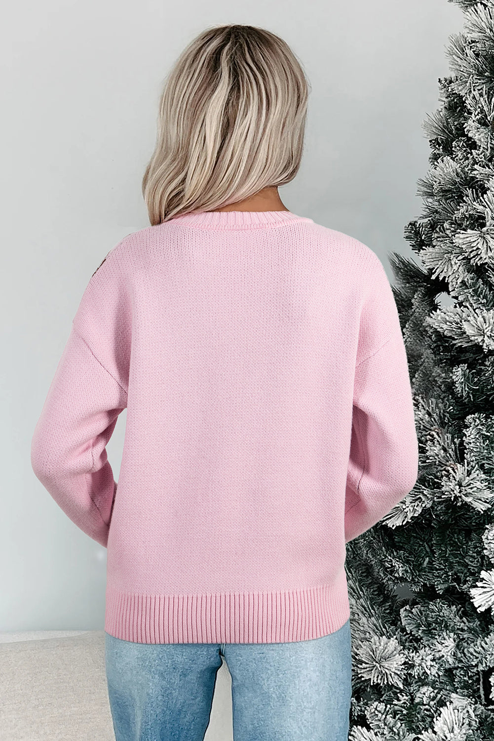 Pink Ginger Bread Man Christmas Holiday Long Sleeve Knit Sweater
