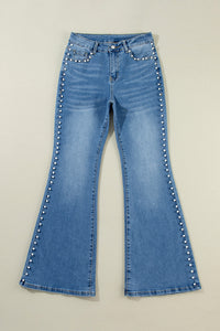 Pearl Accented Boot Cut Stretch Denim Jeans