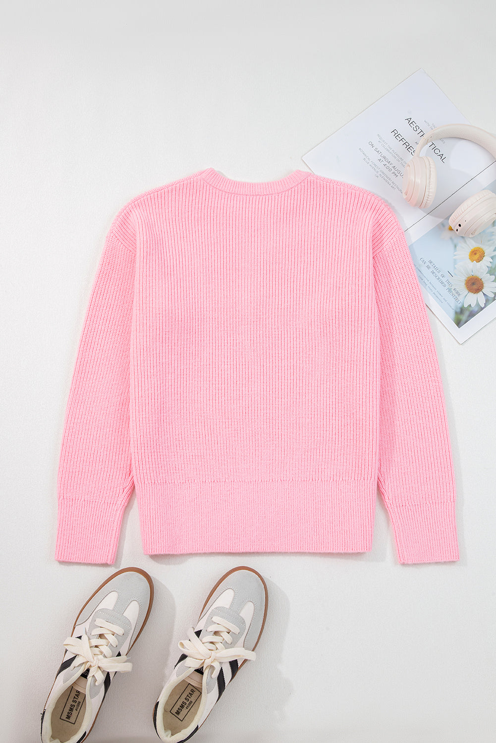 Pink Merry Candy Cane Crew Neck Knit Sweater