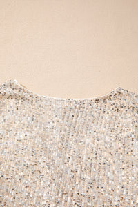 Champagne Sequin Long Sleeve Wrap V-Neck Bodysuit