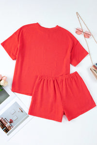 Ribbed Corded Knit Loose Fit Tee and Shorts Set