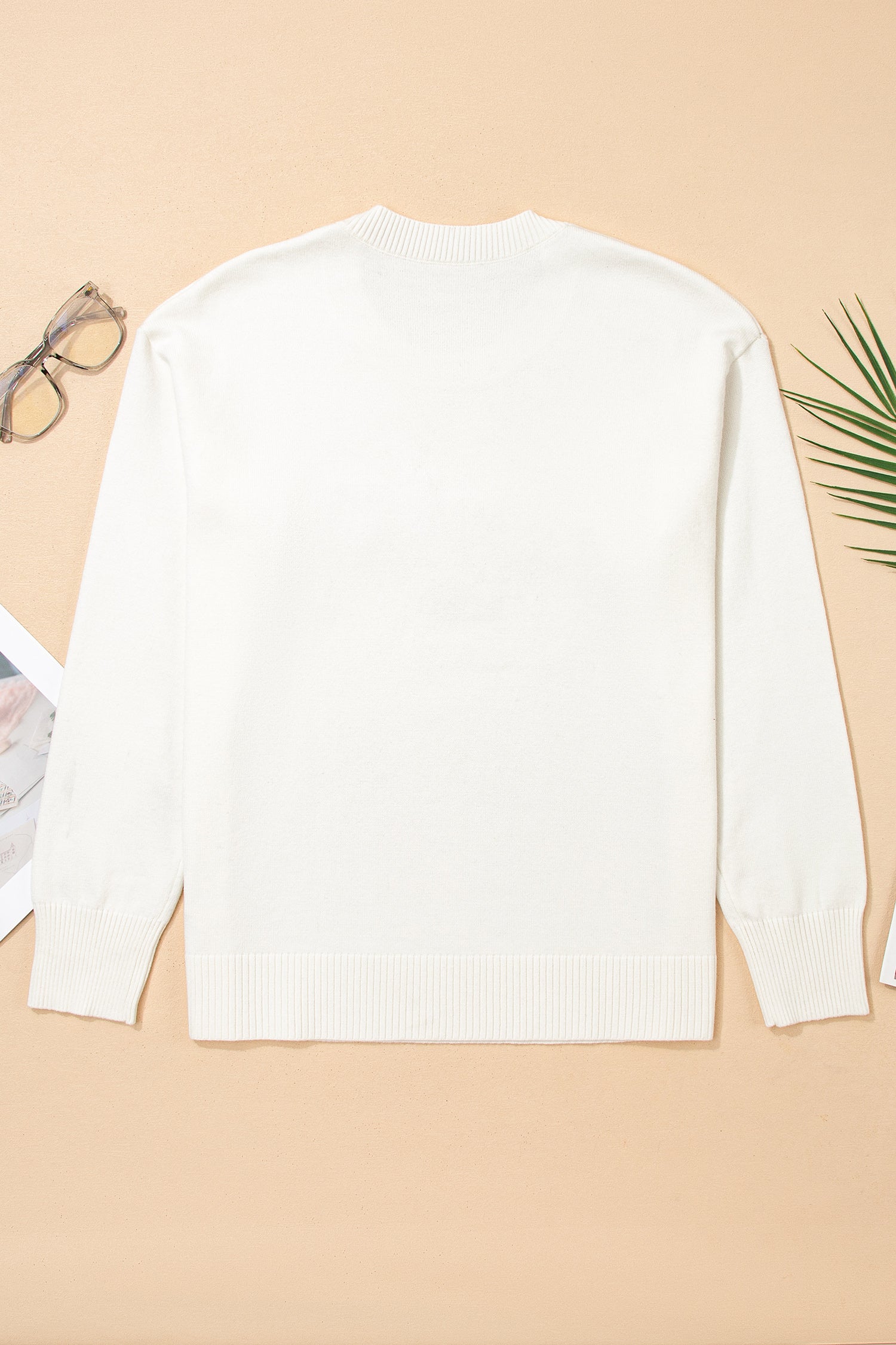 White Colorful Holly Jolly Embossed Lettering Christmas Sweater