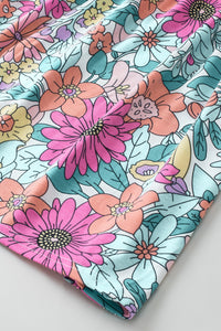 Plus Size Pink Summer Floral Print V-Neck Blouse