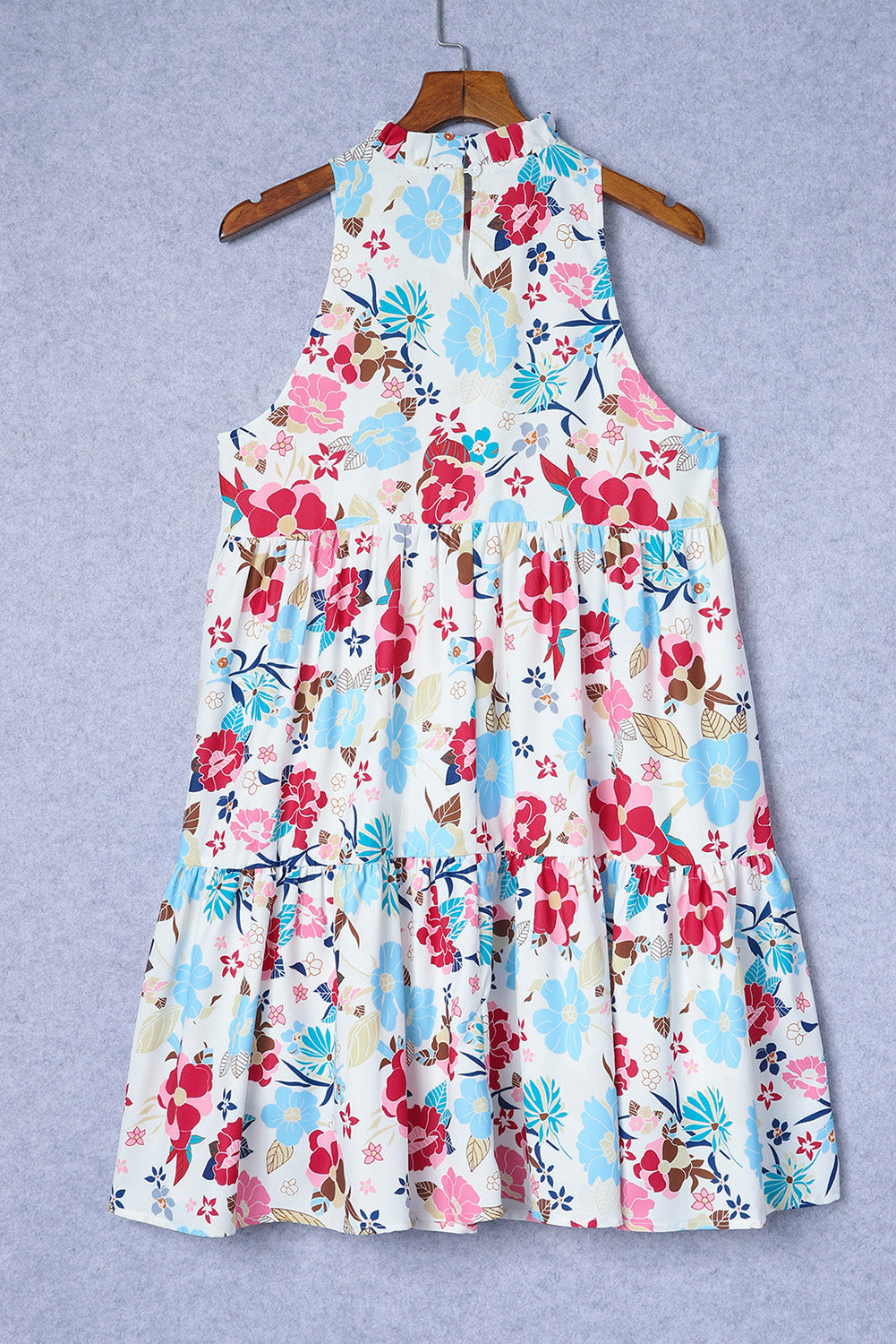 Pink and Blue Floral Tiered A-Line Mini Dress