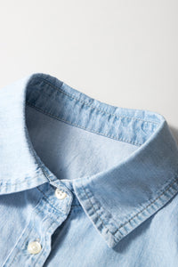 Light Blue Denim Button Up Collared Sleeveless Shirt