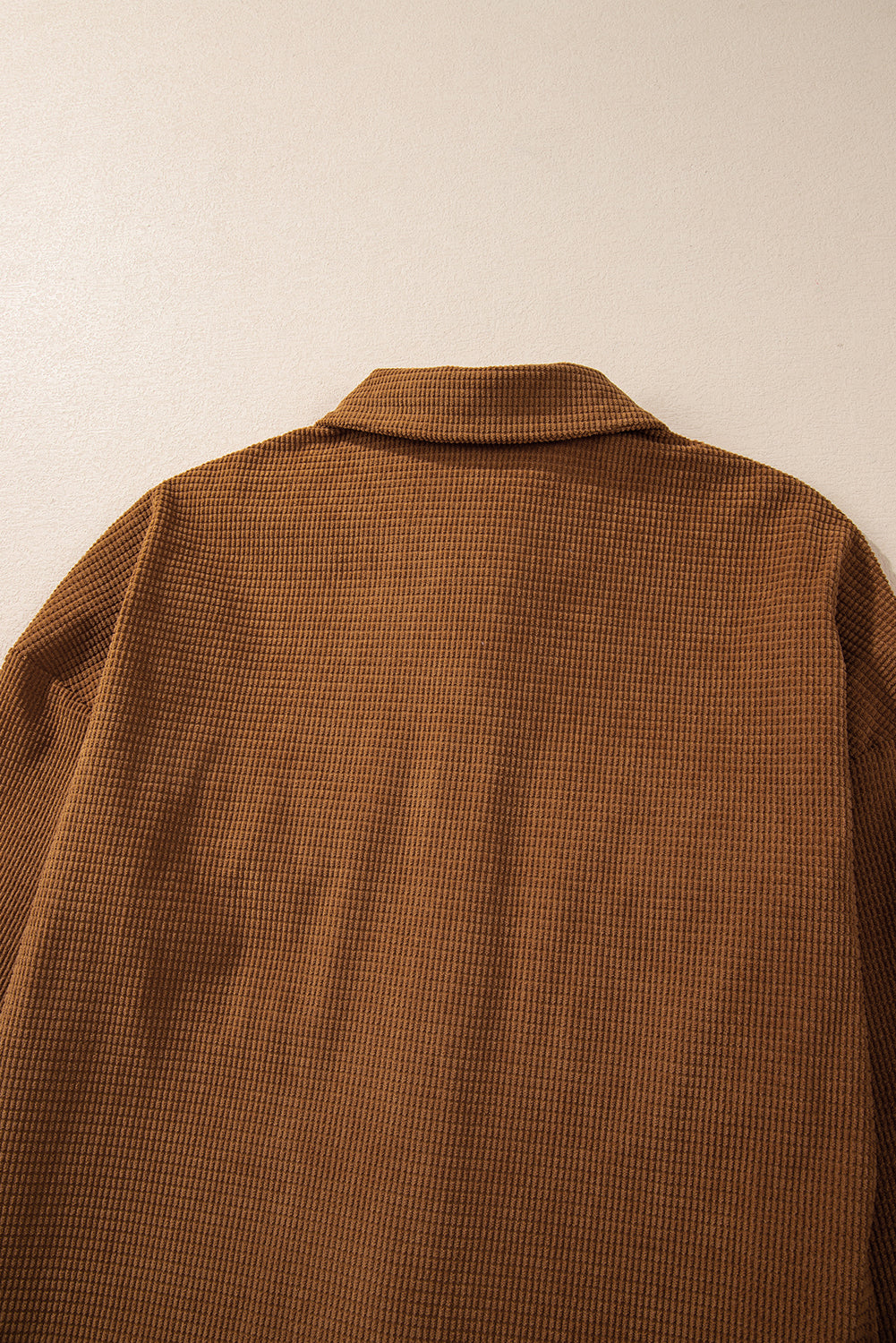 Rustic Brown Textured Flap Chest Pockets Snap Up Oversized Shirt