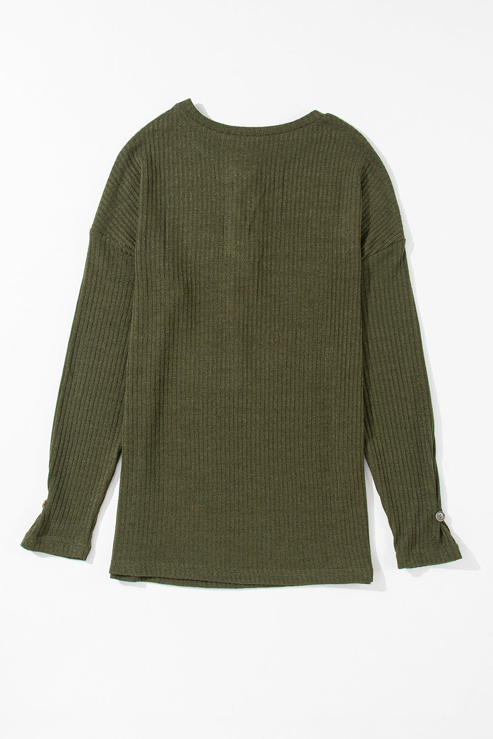 Dark Olive Rib Textured Henley Knit Top