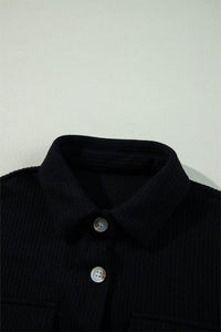 Black Corduroy Button Down Long Sleeve Oversized Shacket