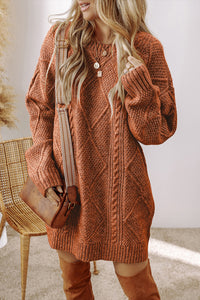 Rustic Fall Drop Shoulder Loose Fit Cable Knit Sweater Dress