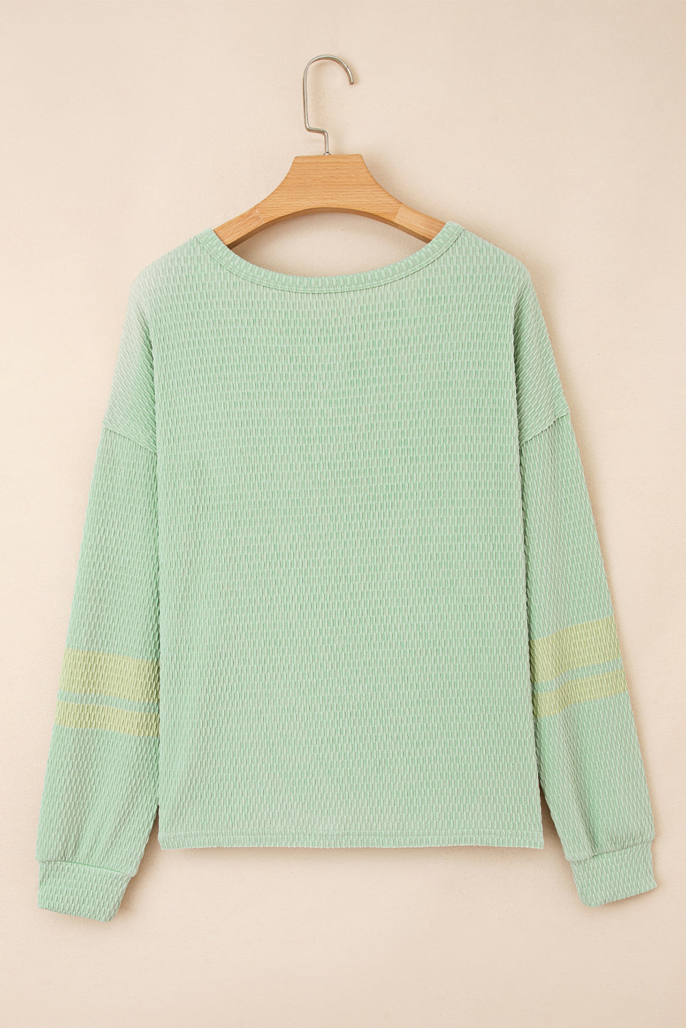 Sage Drop Shoulder Stripe Sleeve Textured Henley Top