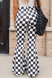 Black Checkered High Rise Casual Flared Pants