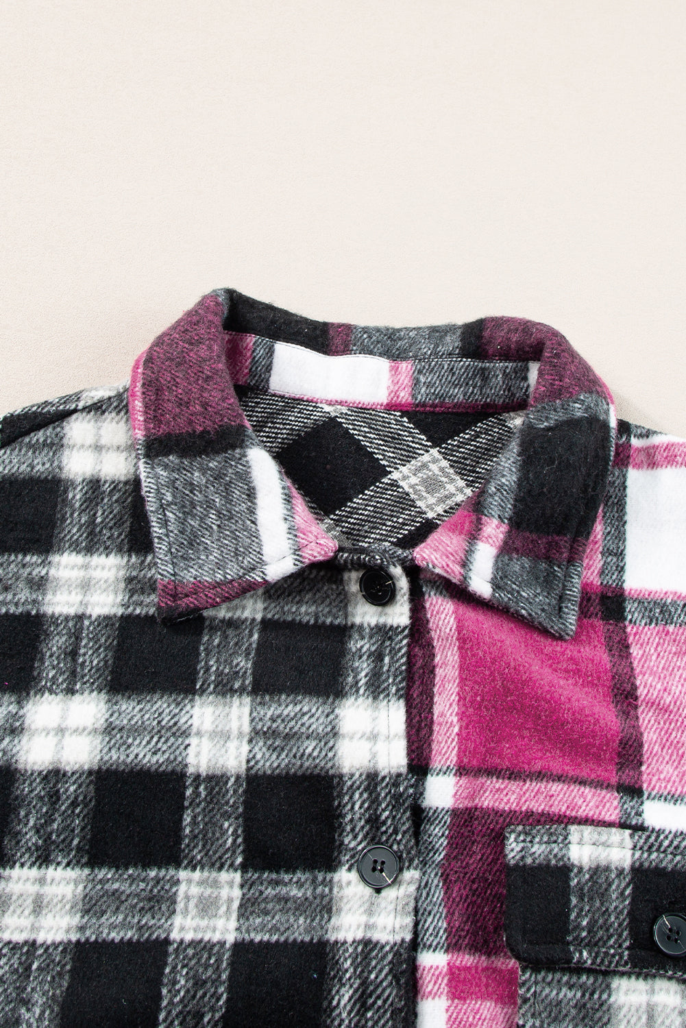 Black & Fuchsia Plaid Colorblock Shacket