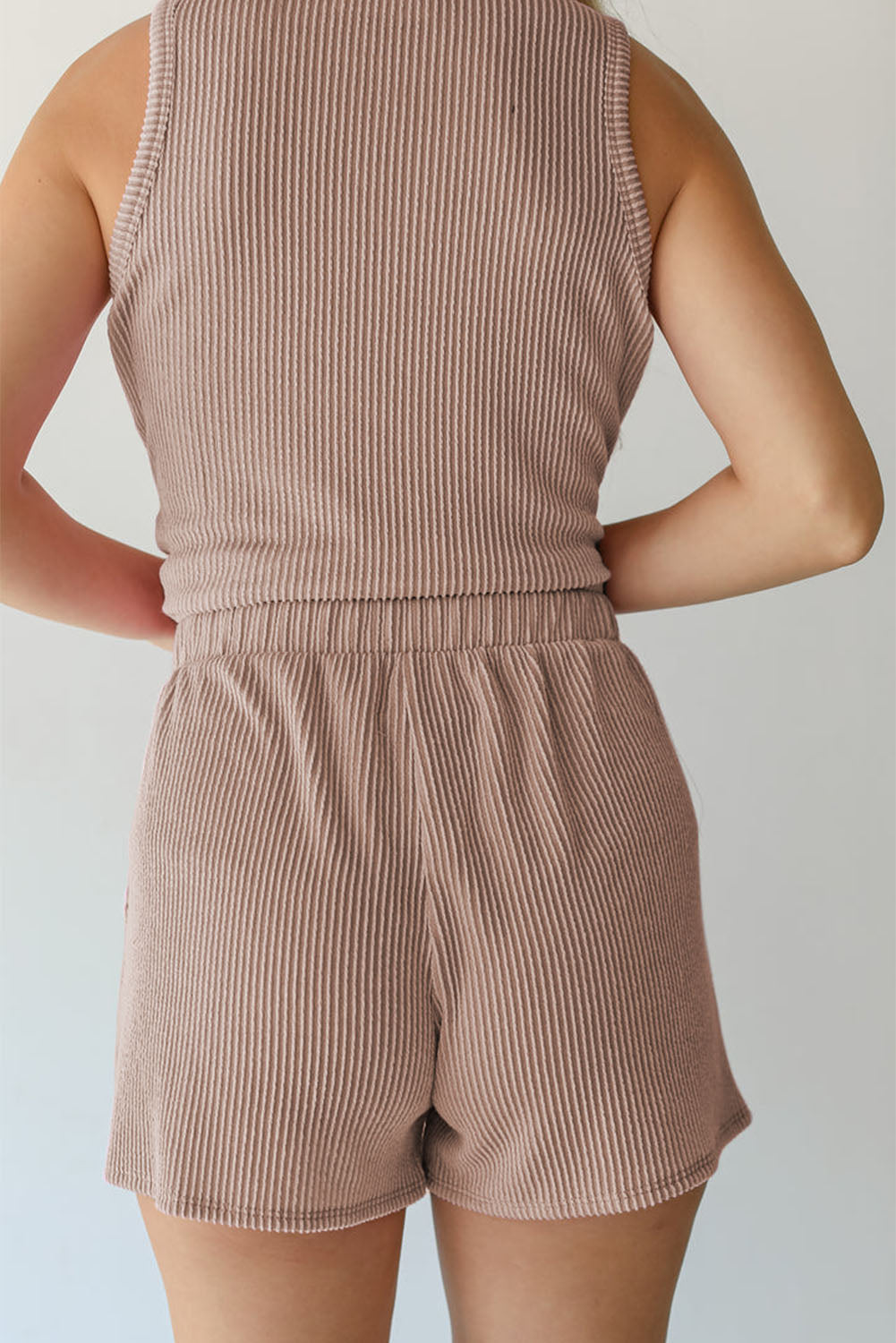 Corded Sleeveless Top and Pocketed Shorts Set