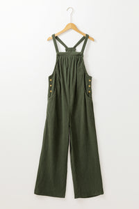 Forest Green Khaki or Black Solid Pocketed Loose Fit Corduroy Overalls