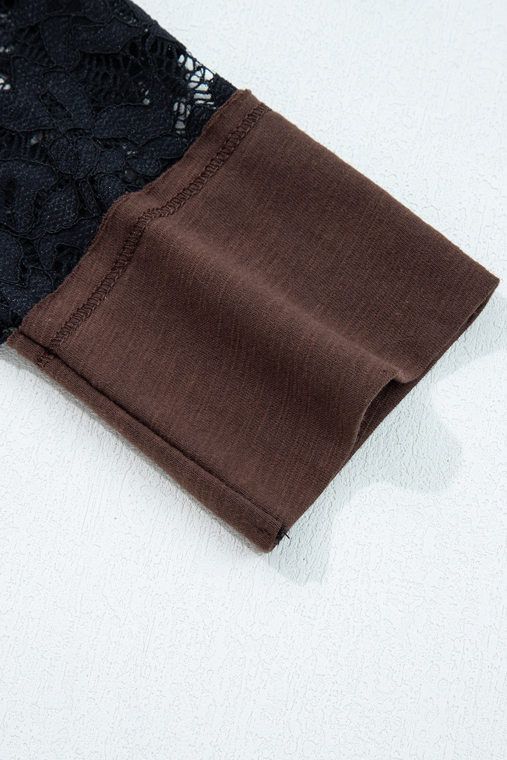Dark Brown & Black Lace Long Sleeve Exposed Seam Oversized Shirt