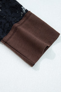 Dark Brown & Black Lace Long Sleeve Exposed Seam Oversized Shirt