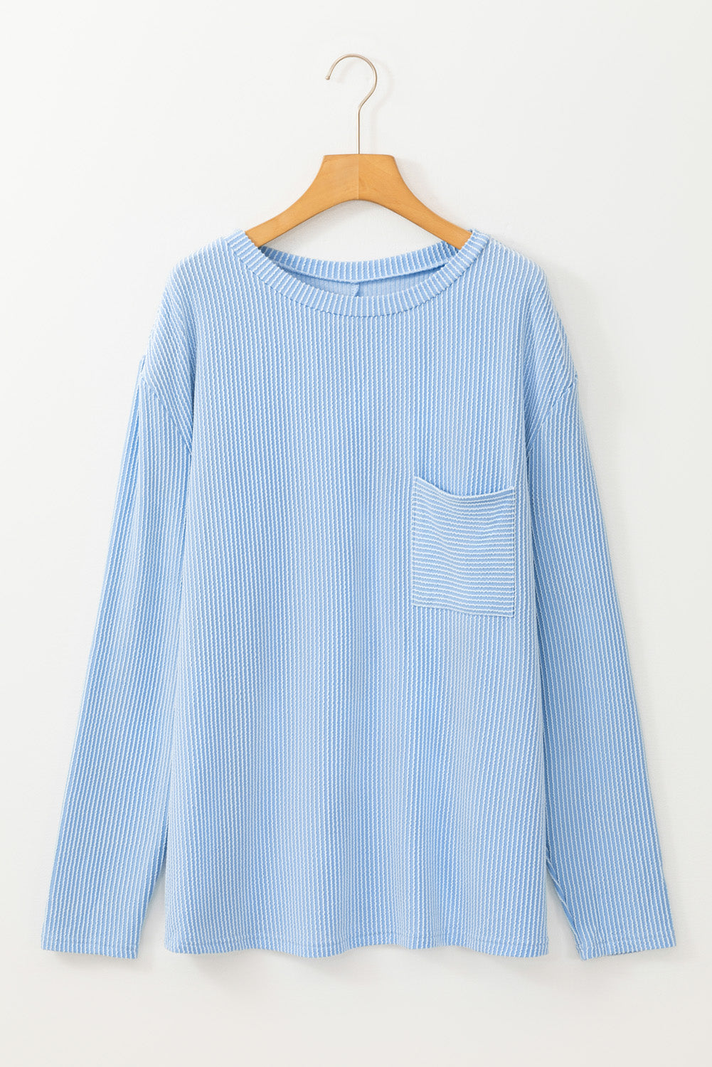 Plus Size Ribbed Corded Texture Long Sleeve Knit Shirt