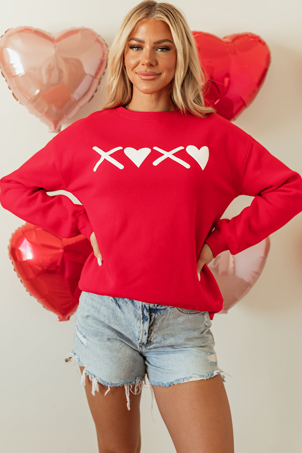 Red Valentines Heart XOXO  Graphic Print Sweatshirt