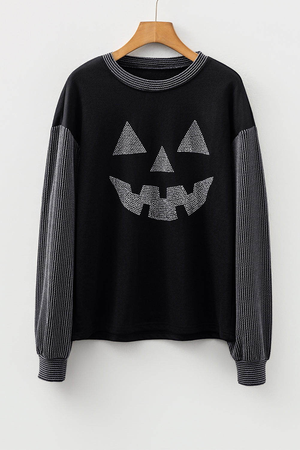 Black Embellished Jack-o-lantern Pumpkin Long Sleeve Top