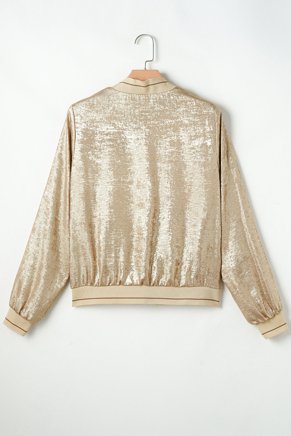 Gold Metallic Zip up Baseball Jacket