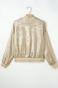 Gold Metallic Zip up Baseball Jacket