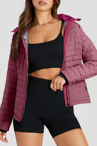 Silvery Solid Color Quilted Zip-up Puffer Jacket