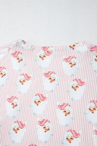 Pink Santa Claus Print Long-sleeve Top & Pants  Lounge Set