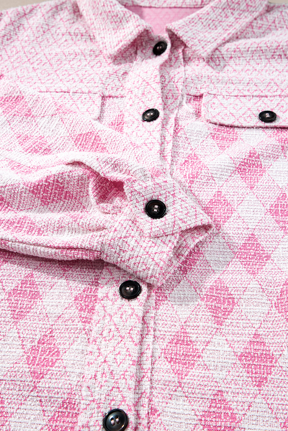 Pink Geometric Design Textured Button Up Shacket