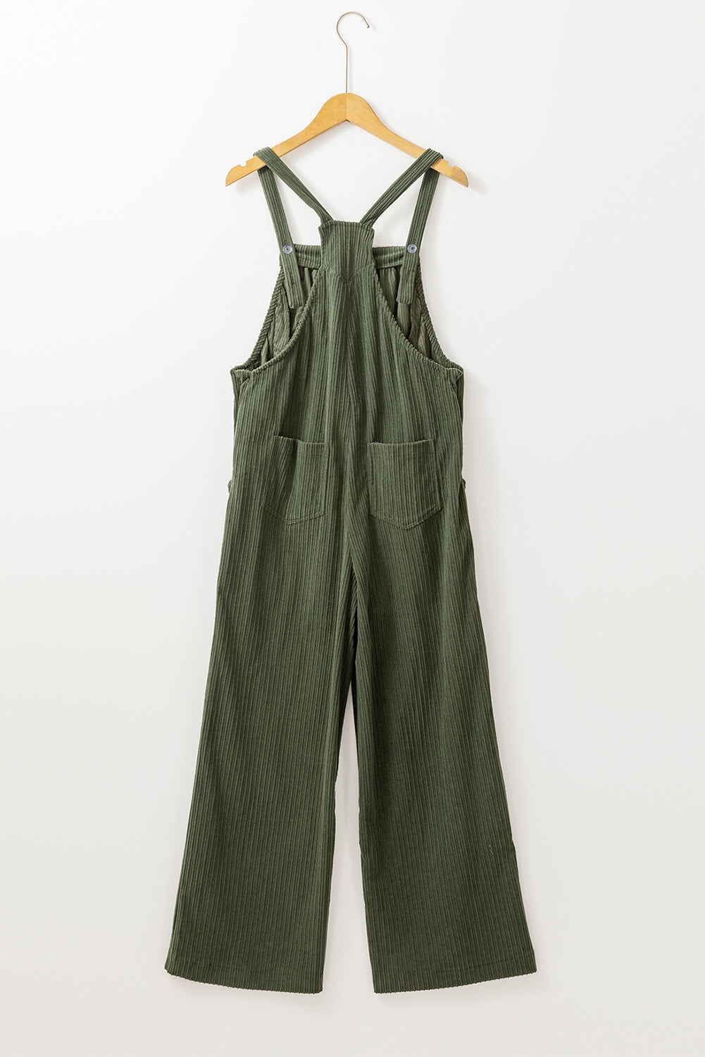 Forest Green Khaki or Black Solid Pocketed Loose Fit Corduroy Overalls