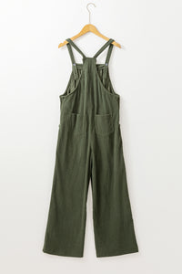 Forest Green Khaki or Black Solid Pocketed Loose Fit Corduroy Overalls