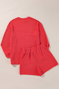 Red Corded MERRY Graphic Long Sleeve Top and Shorts Set