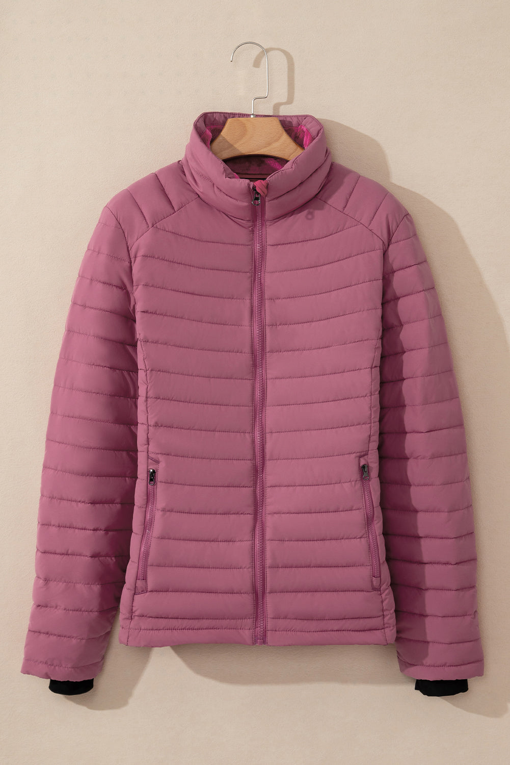 Silvery Solid Color Quilted Zip-up Puffer Jacket