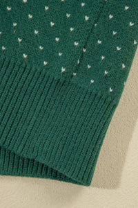 Green Snowflake Dotted Crew Neck Knit Sweater